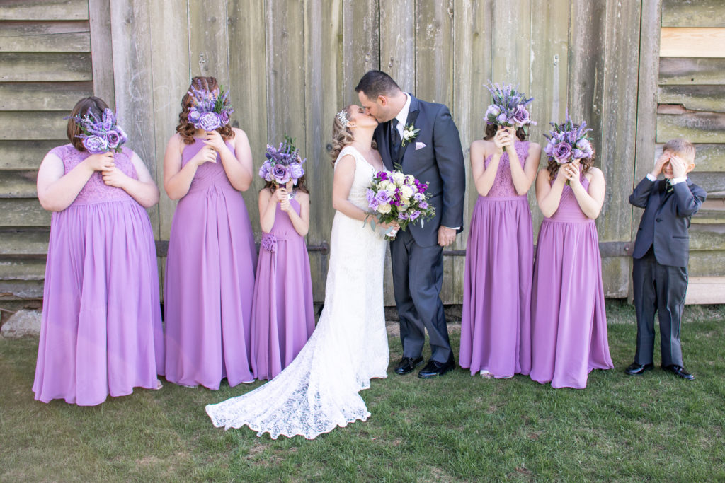 Backyard NJ wedding purple bridesmaids