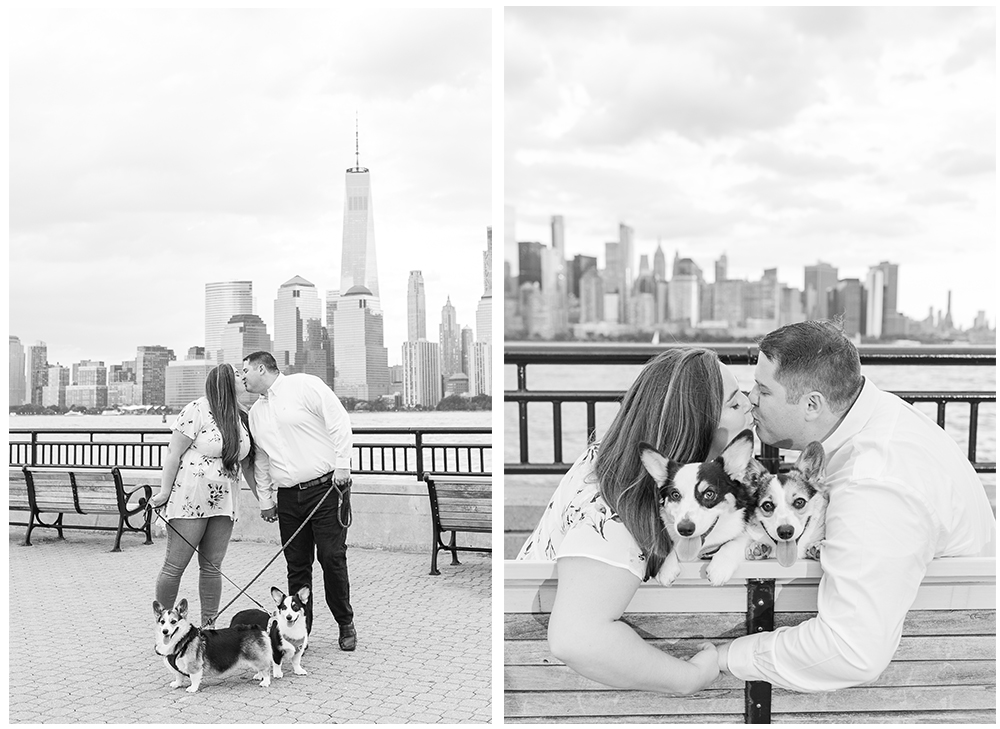 liberty state park black and white engagement photos