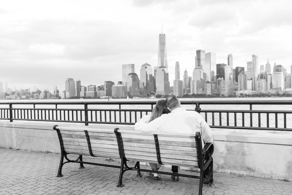 black and white NYC skyline engagement photos