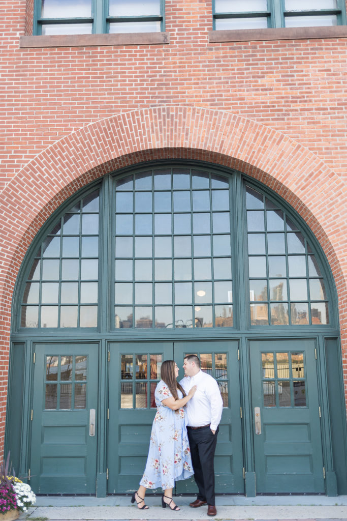 liberty state park train station engagement photos green doors