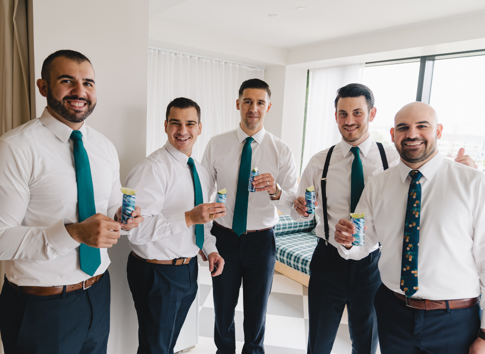 groomsmen with tequila shot