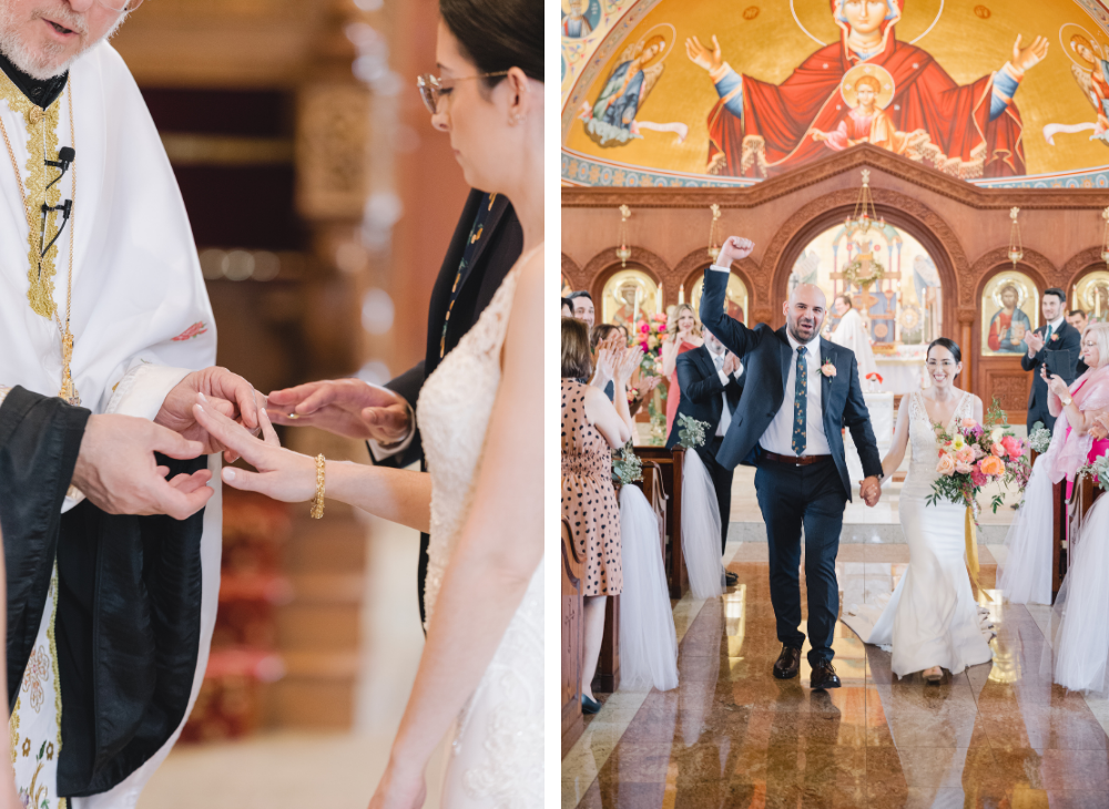 putting ring on bride's finger, walking down aisle