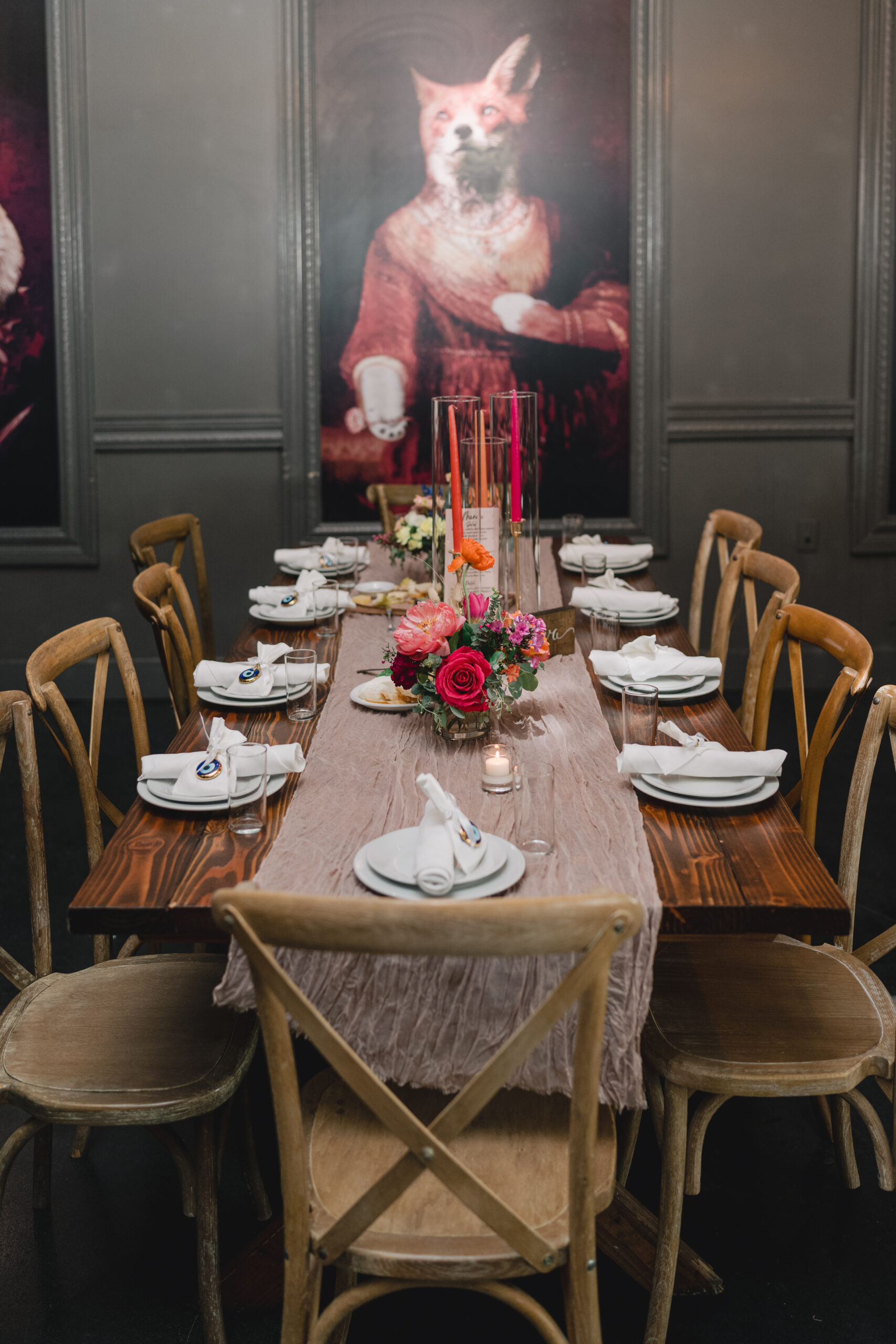 dinner table settings with fox painting at porta asbury park