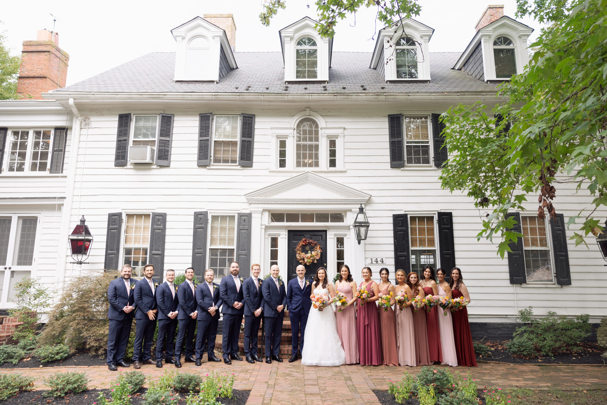 the inn at fernbrook farms bridal party out front